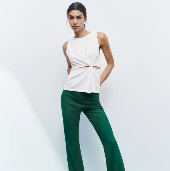 NWT Zara CHAIN CUT OUT TOP in Ivory White Size medium - Picture 1 of 8